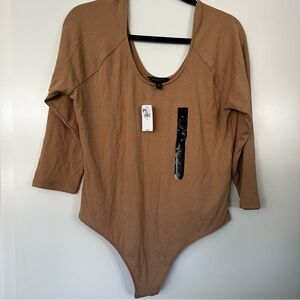 Banana Republic Tan BodySuit Ribbed Quarter Sleeve Soft Cotton Size XL NWT